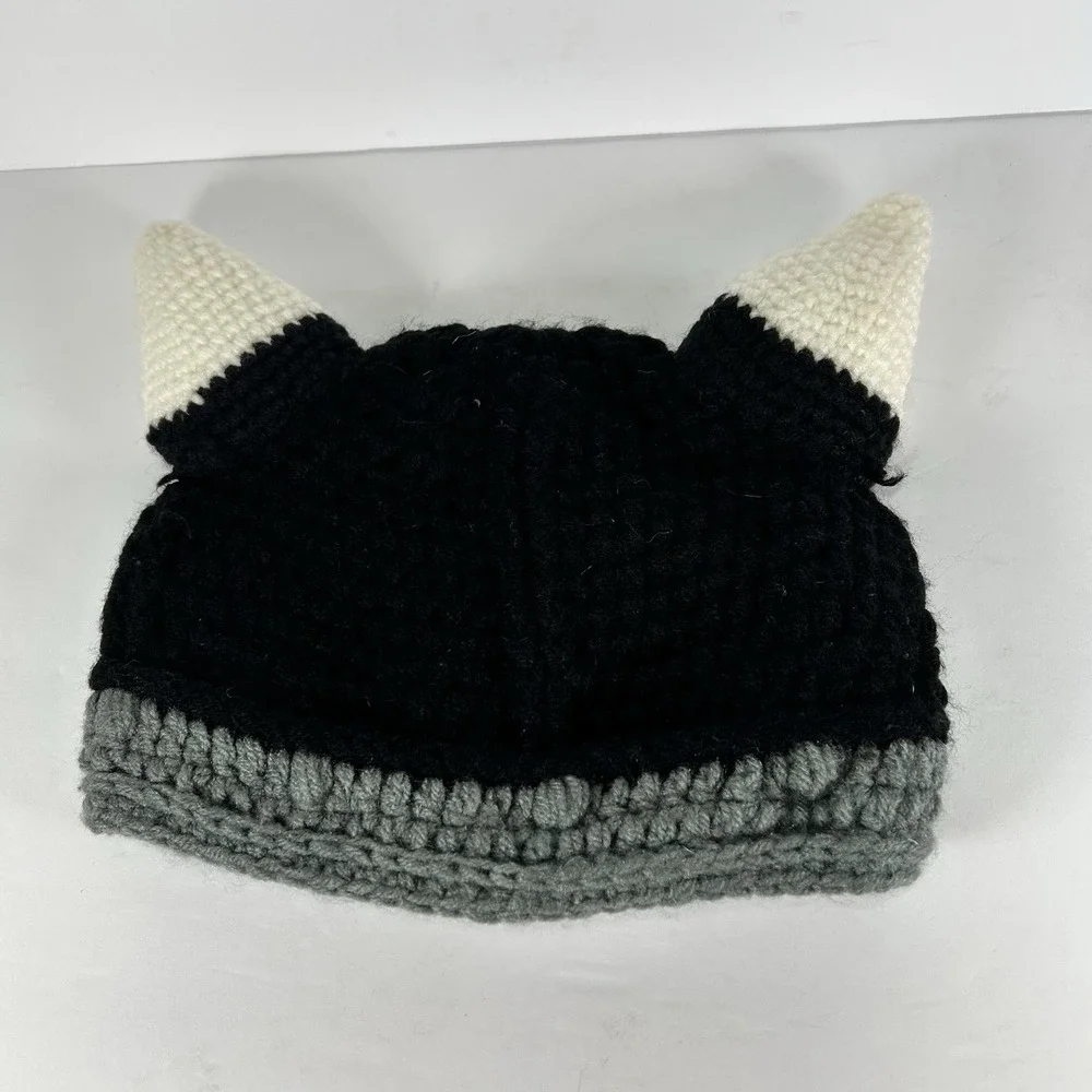 Kids Knit Beanie Hat Black White Striped Soft‎ Warm Winter Hat Toddler handmade